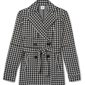 CAbi Passport Trench Houndstooth Trench Coat in Black and White NWOT